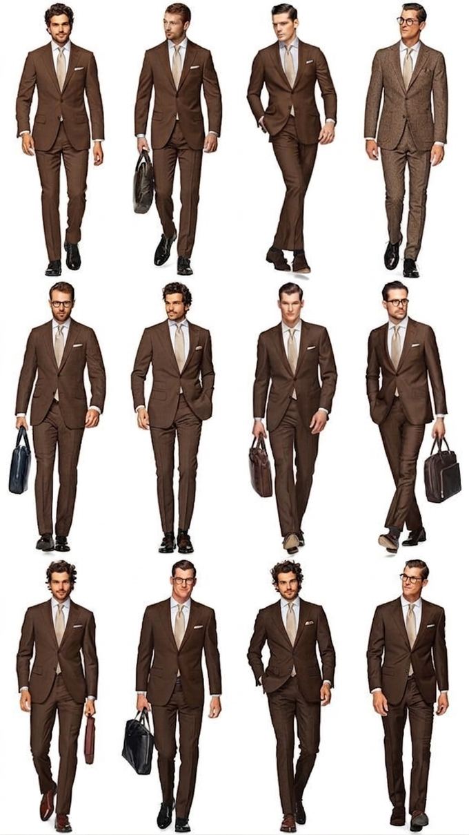 Attire reference for the fathers — a brown suit with a champagne necktie.