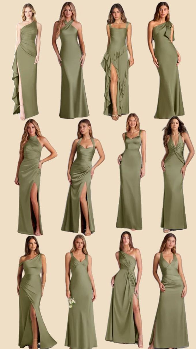 Attire reference for the female secondary sponsors and female bearer — an olive green dress.