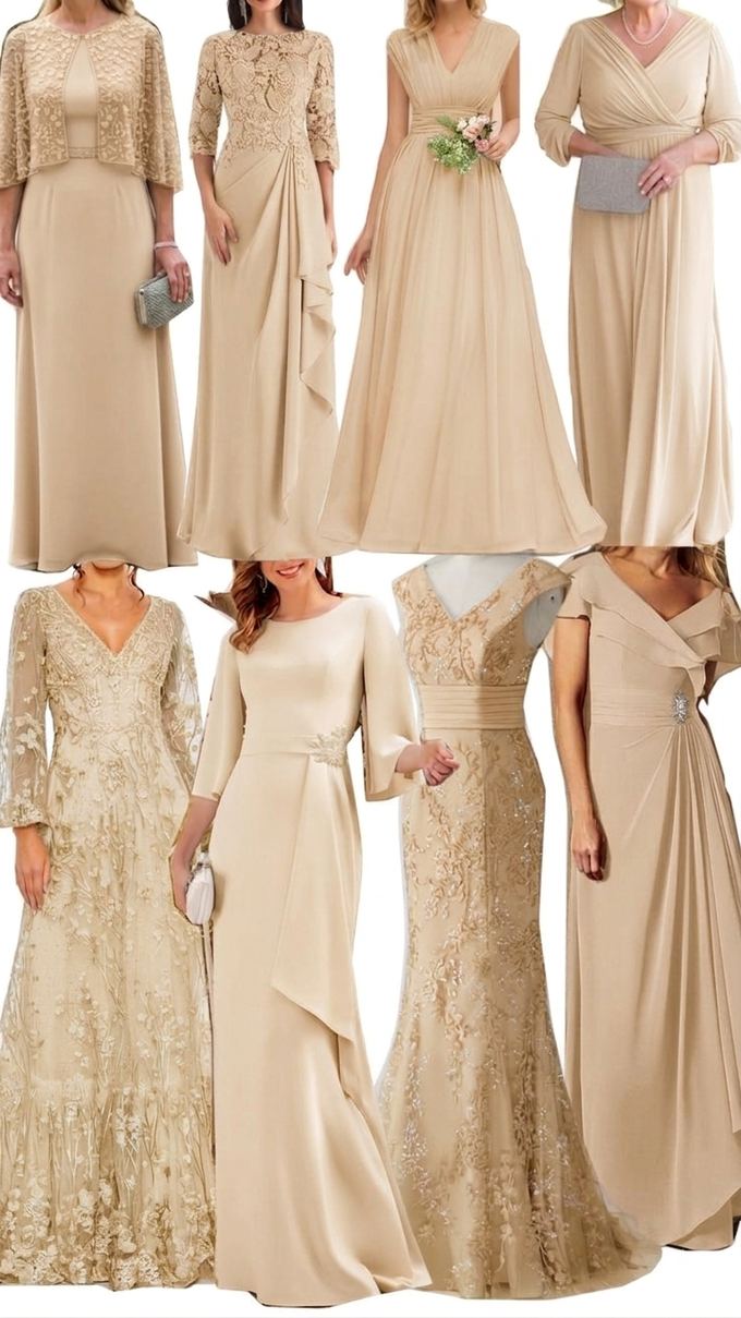 Attire reference for the mothers — a champagne formal gown.